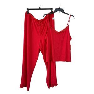NWT State Of Day Women’s Red Pajama Set Lace Trim Top Drawstring Pants Plus 2X